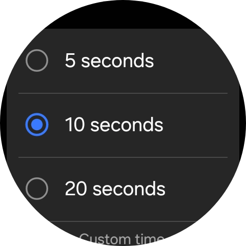 Press the required setting to choose how long the countdown should be before your smartwatch calls the emergency dispatch centre when a hard fall is detected. Press the required setting to choose how long the countdown should be before your smartwatch calls the emergency dispatch centre when a hard fall is detected.