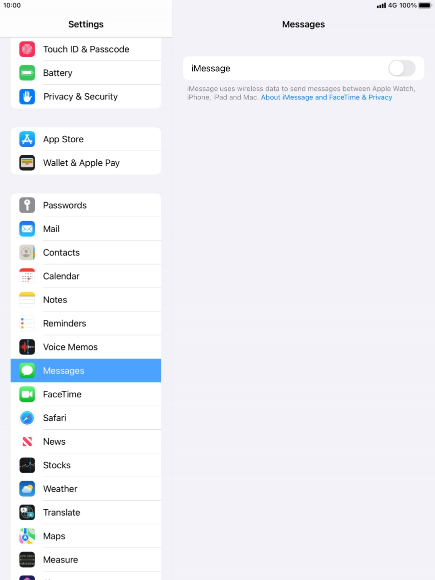 Press the indicator next to 'iMessage' to turn on the function. Press the indicator next to 'iMessage' to turn on the function.
