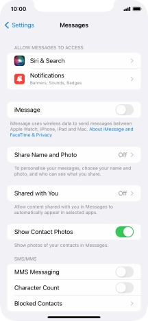 Press the indicator next to 'MMS Messaging' to turn on the function.
