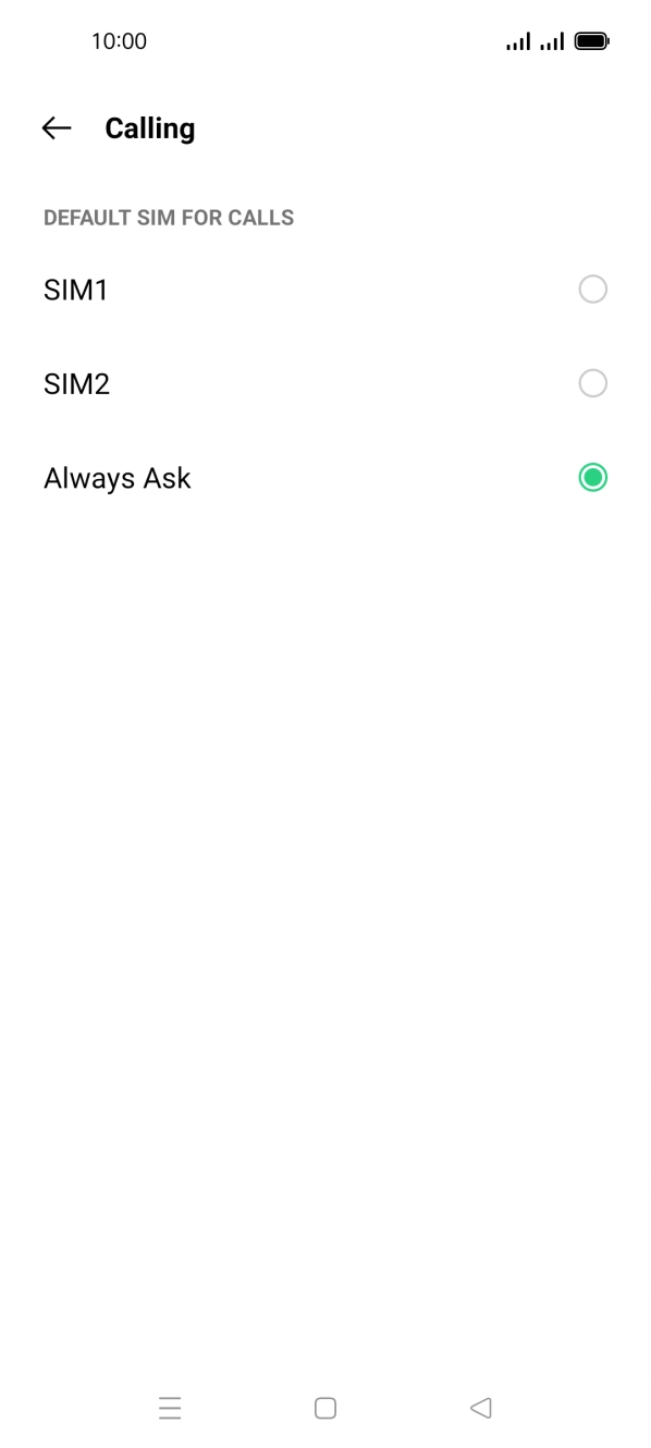 Press the required setting.