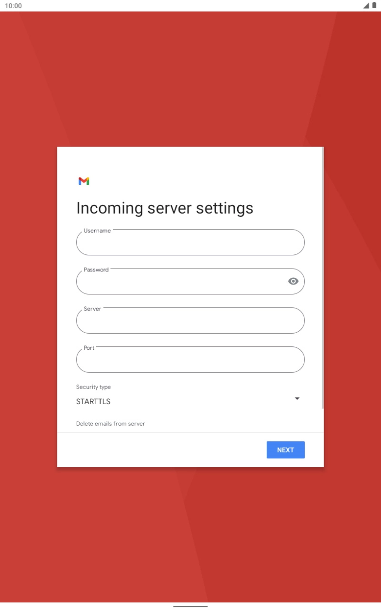 Press the field below 'Username' and key in the username for your email account. Press the field below 'Username' and key in the username for your email account.