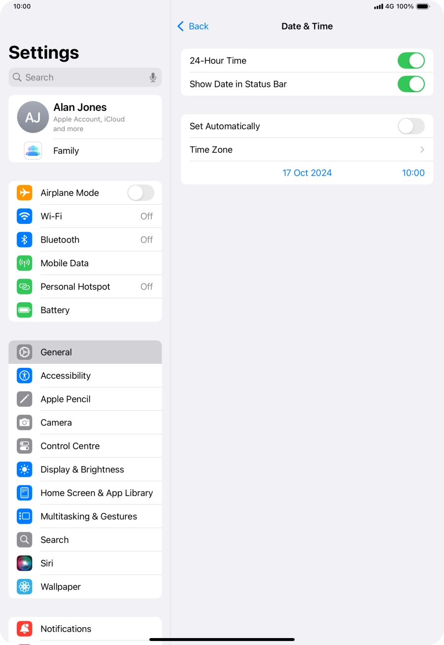 Press the indicator next to 'Set Automatically' to turn on the function.