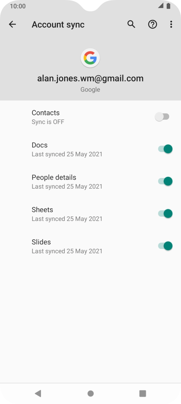 Press the indicator next to 'Contacts' to copy contacts.