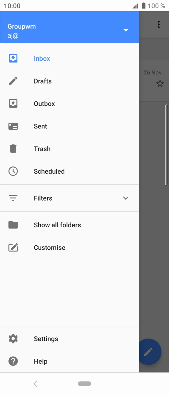 Press the email account drop down list. Press the email account drop down list.