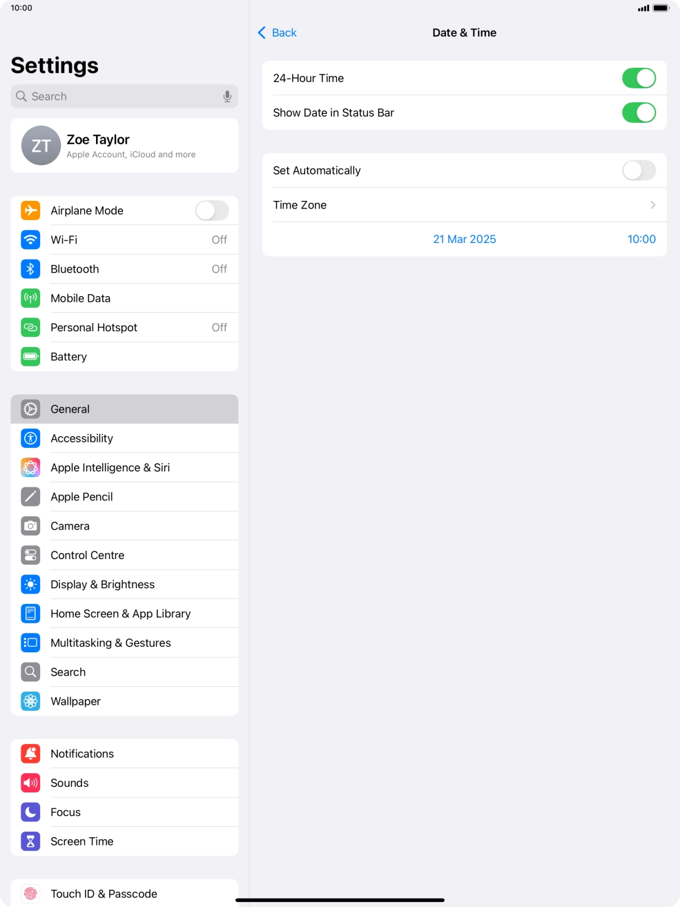 Press the indicator next to 'Set Automatically' to turn on the function.