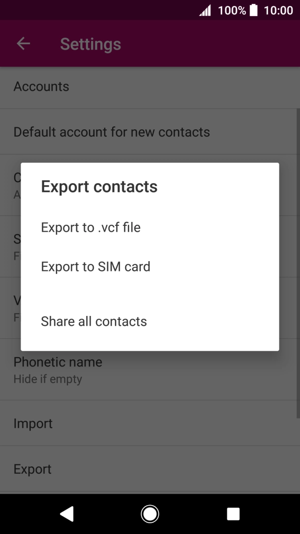 Press Export to SIM card.