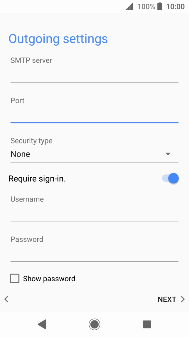 Press the field below 'Username' and key in the username for your email account.