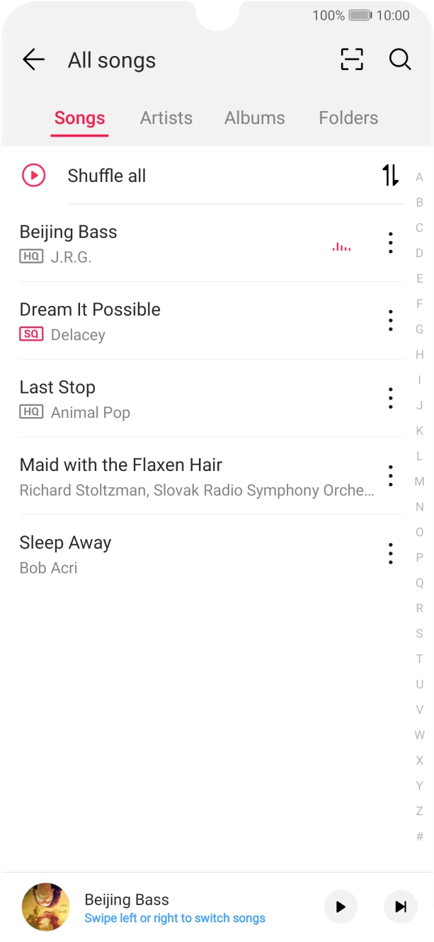 Press the required category and go to the required audio file.