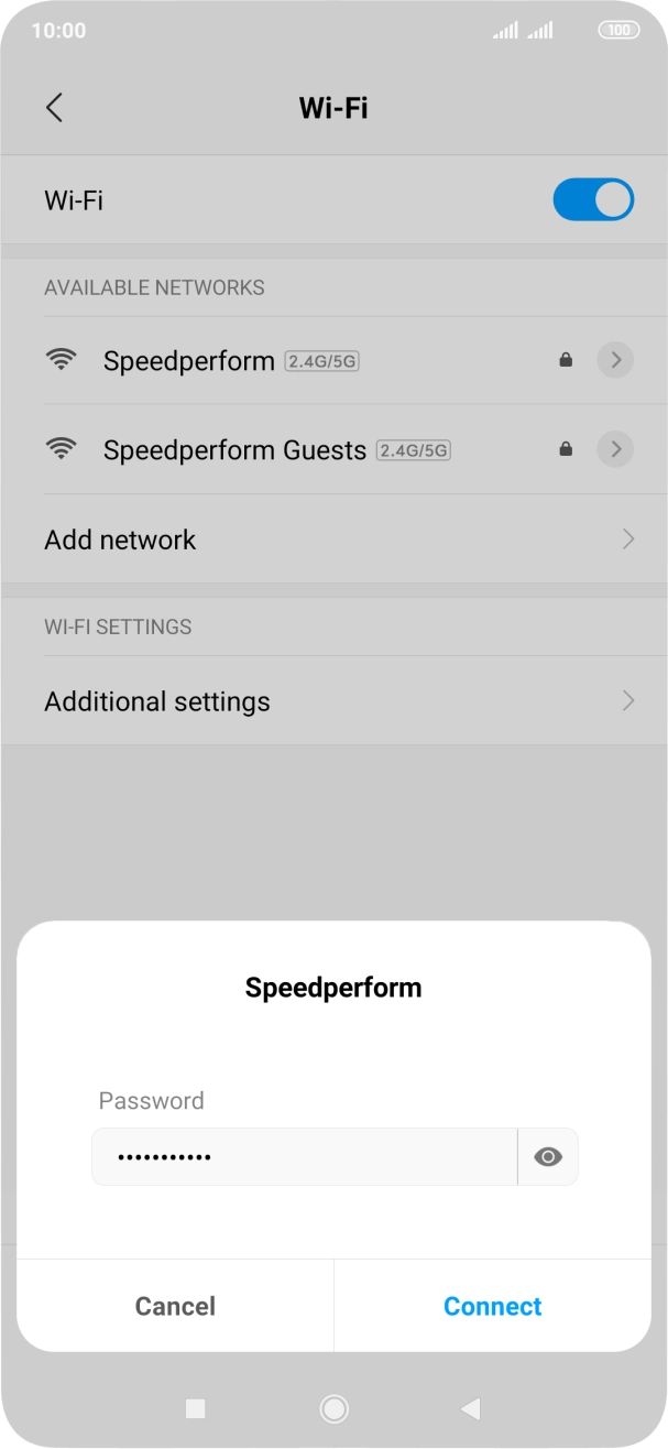Key in the password for the WiFi network and press Connect.