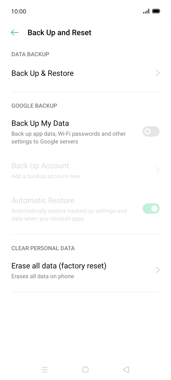 Press Erase all data (factory reset).