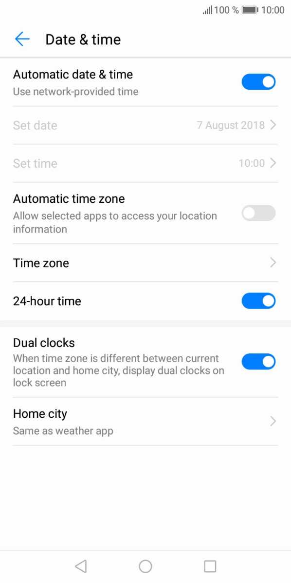 Press the indicator next to 'Automatic time zone' to turn on the function.