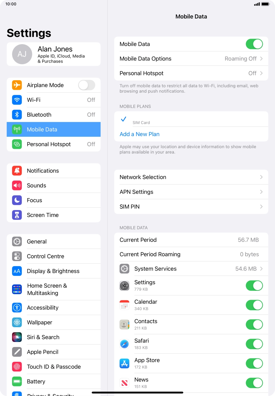 Press Mobile Data Options.