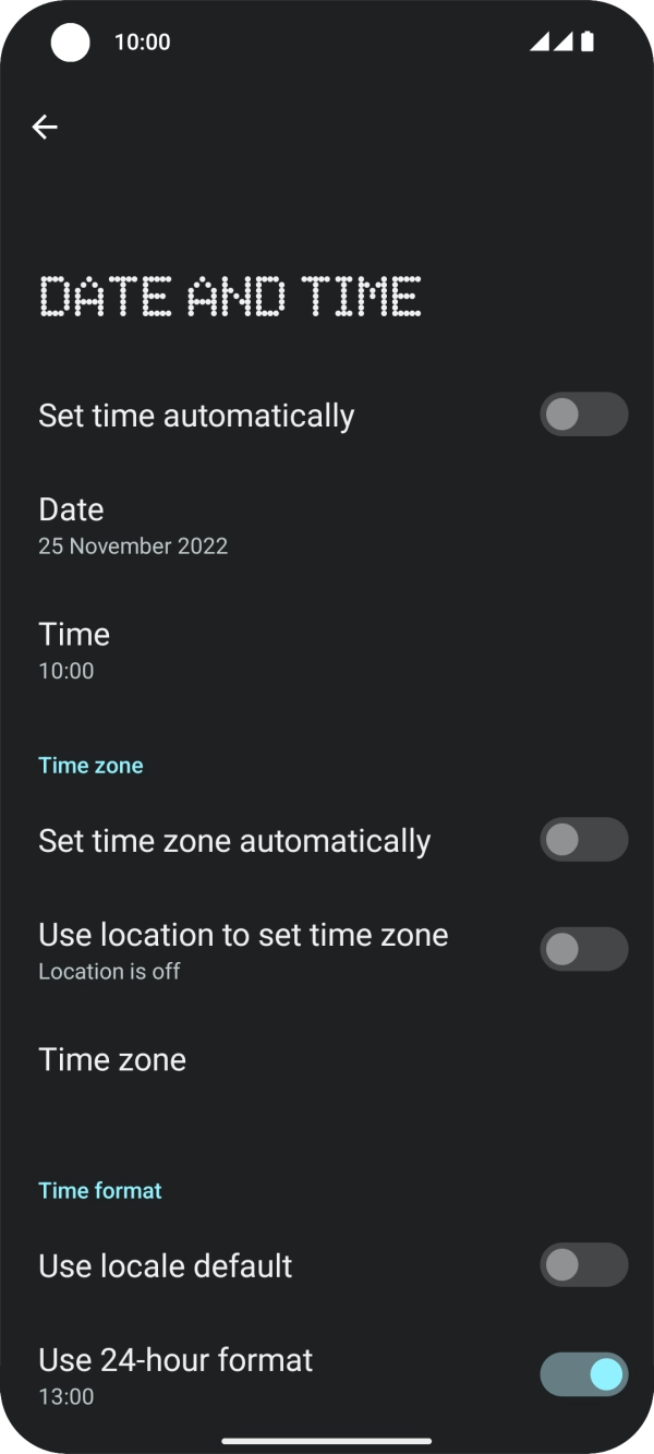 Press the indicator next to 'Set time automatically' to turn on the function.