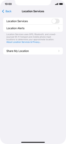 Press the indicator next to 'Location Services' to turn the function on or off.