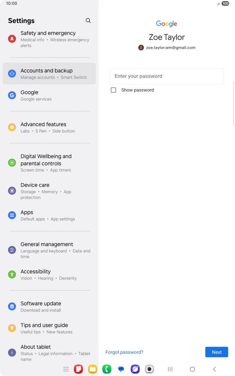 Press the field below 'Enter your password' and key in the password for your Google account.