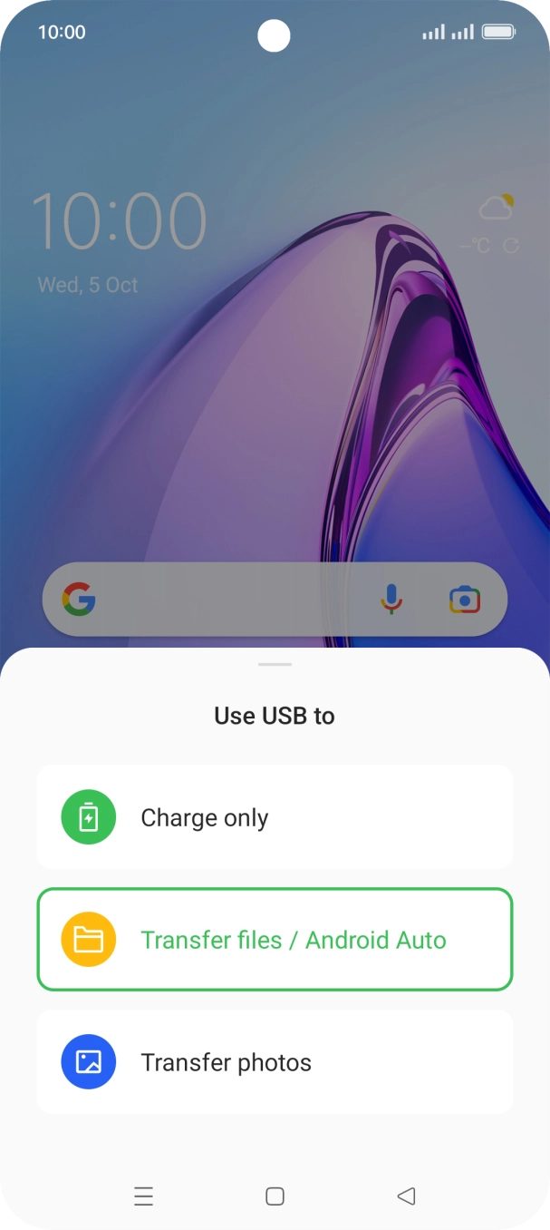 Press Transfer files / Android Auto.