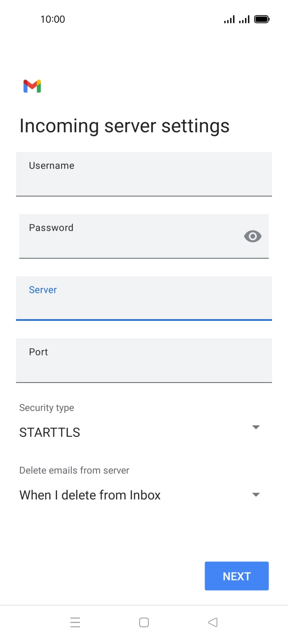 Press the field below 'Port' and key in 110. Press the field below 'Port' and key in 110.