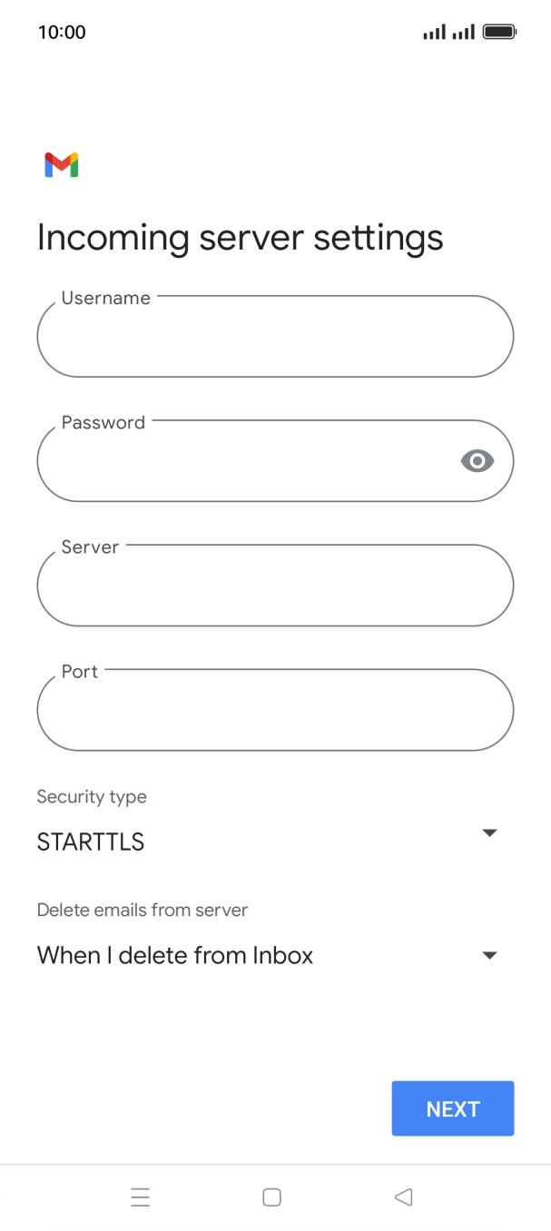 Press the field below 'Username' and key in the username for your email account. Press the field below 'Username' and key in the username for your email account.
