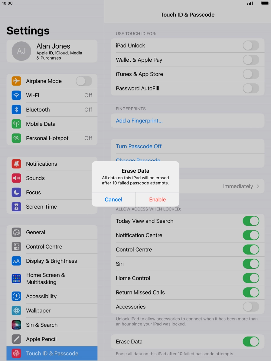 If you turn on the function, press Enable.