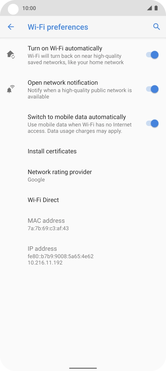 Press the indicator next to 'Switch to mobile data automatically' to turn the function on or off. Press the indicator next to 'Switch to mobile data automatically' to turn the function on or off.