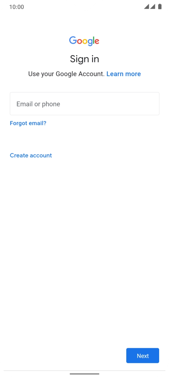 If you don't have a Google account, press Create account and follow the instructions on the screen to create an account.
