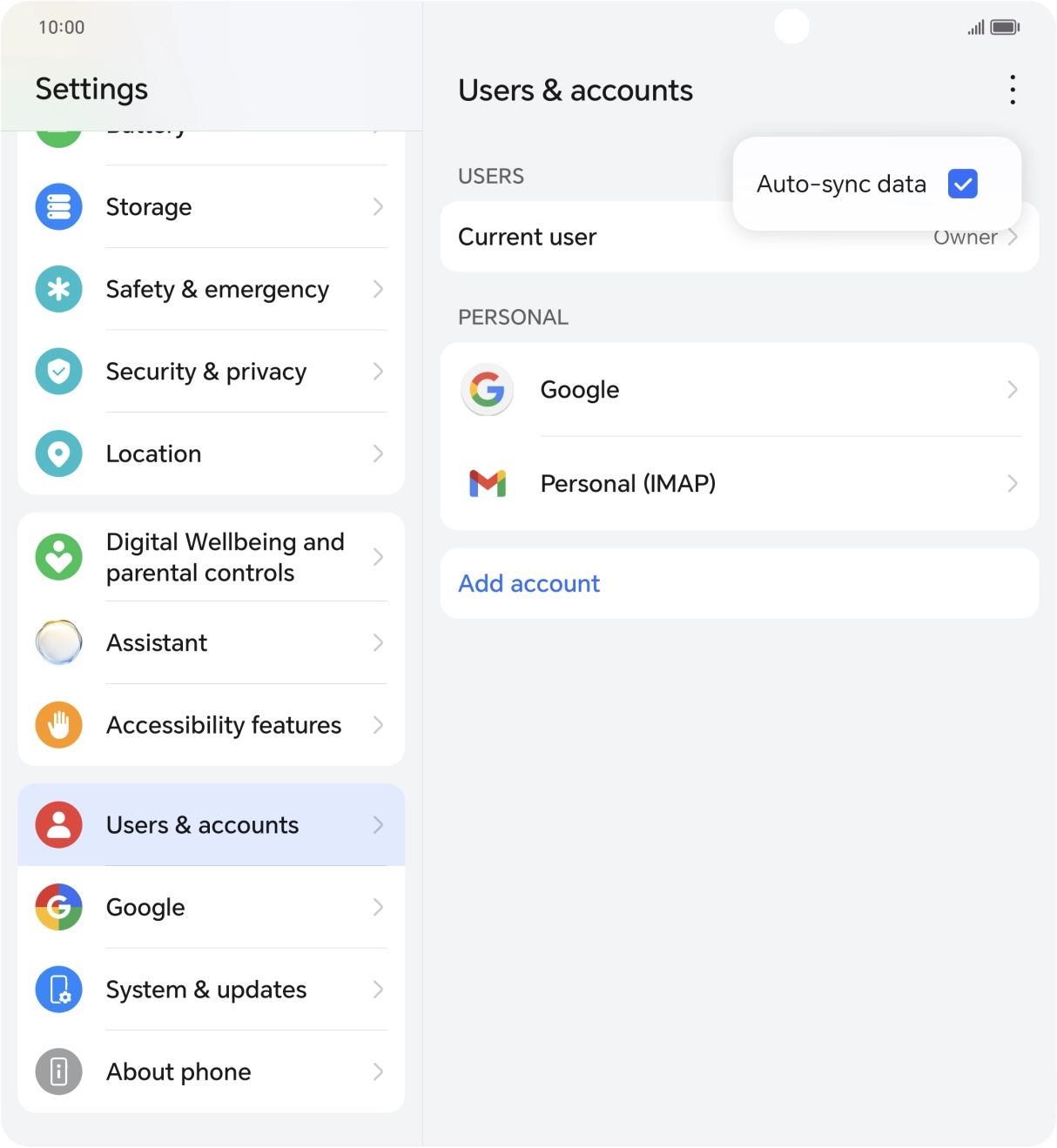 Press Auto-sync data to turn the function on or off.