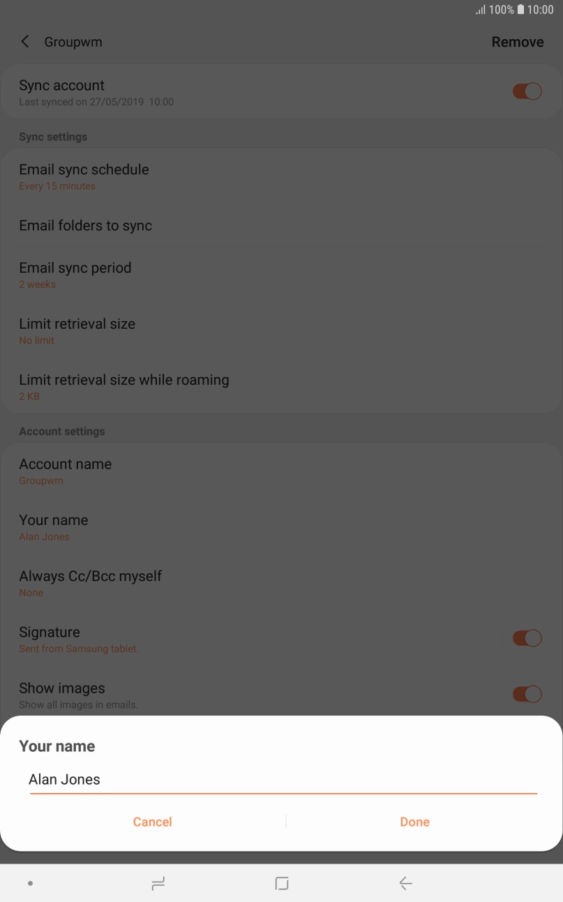 Key in the required sender name and press Done. Key in the required sender name and press Done.