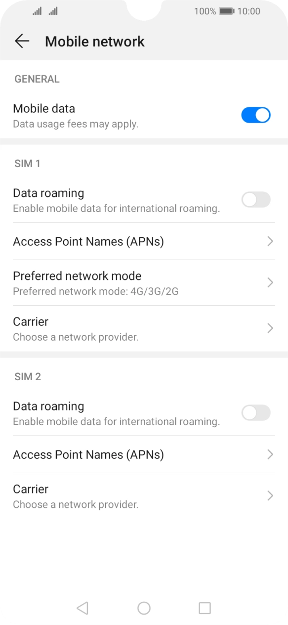Press Access Point Names (APNs) below the required SIM.