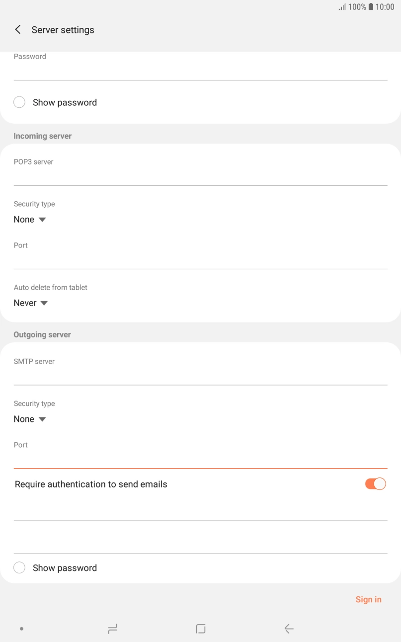 Press the indicator next to 'Require authentication to send emails' to turn on the function.