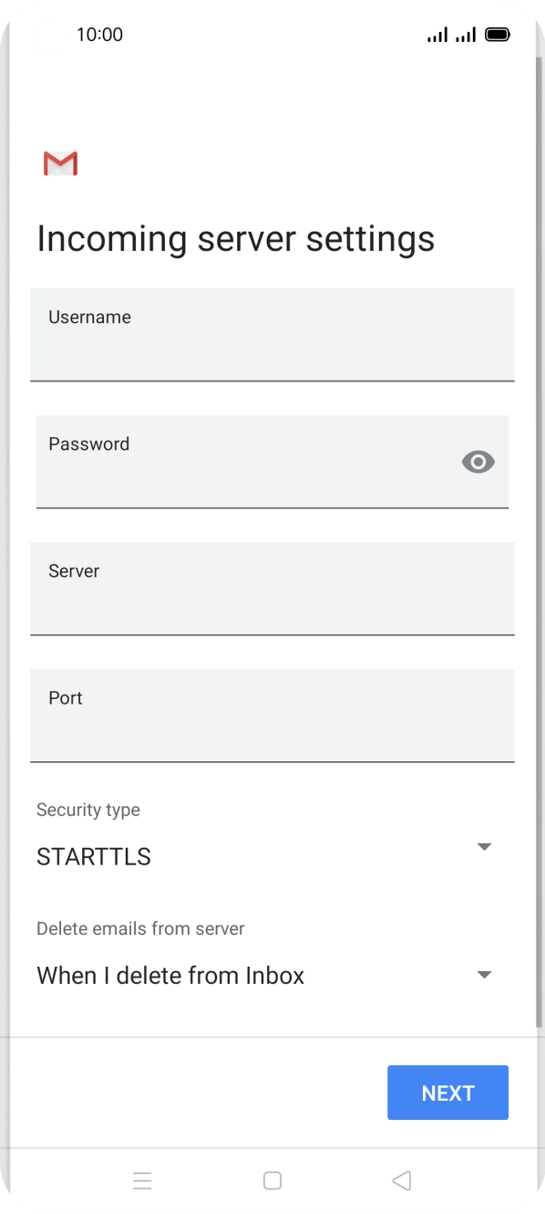 Press the field below 'Username' and key in the username for your email account. Press the field below 'Username' and key in the username for your email account.
