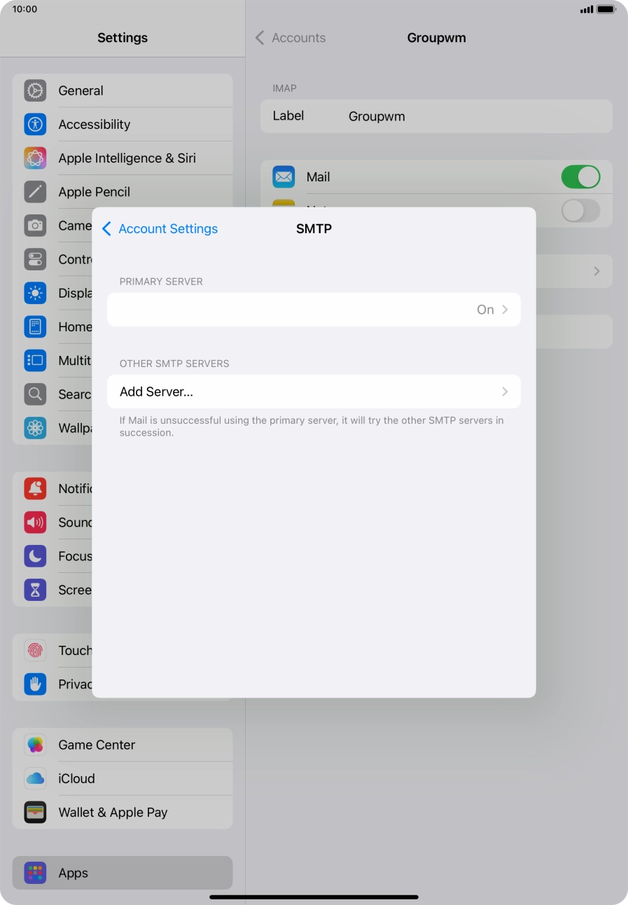 Press the field below 'PRIMARY SERVER'. Press the field below 'PRIMARY SERVER'.