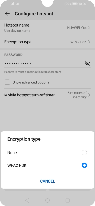 Press WPA2 PSK to password protect your WiFi hotspot.