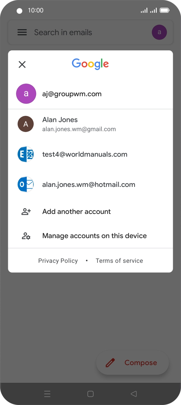 Press the required email account. Press the required email account.