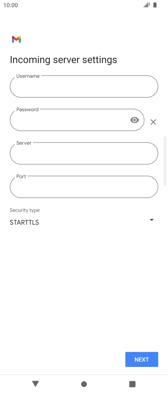 Press the field below 'Username' and key in the username for your email account.