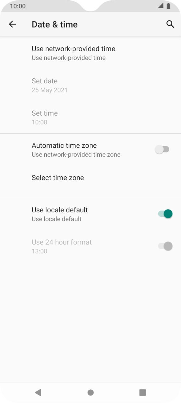 Press the indicator next to 'Automatic time zone' to turn on the function.