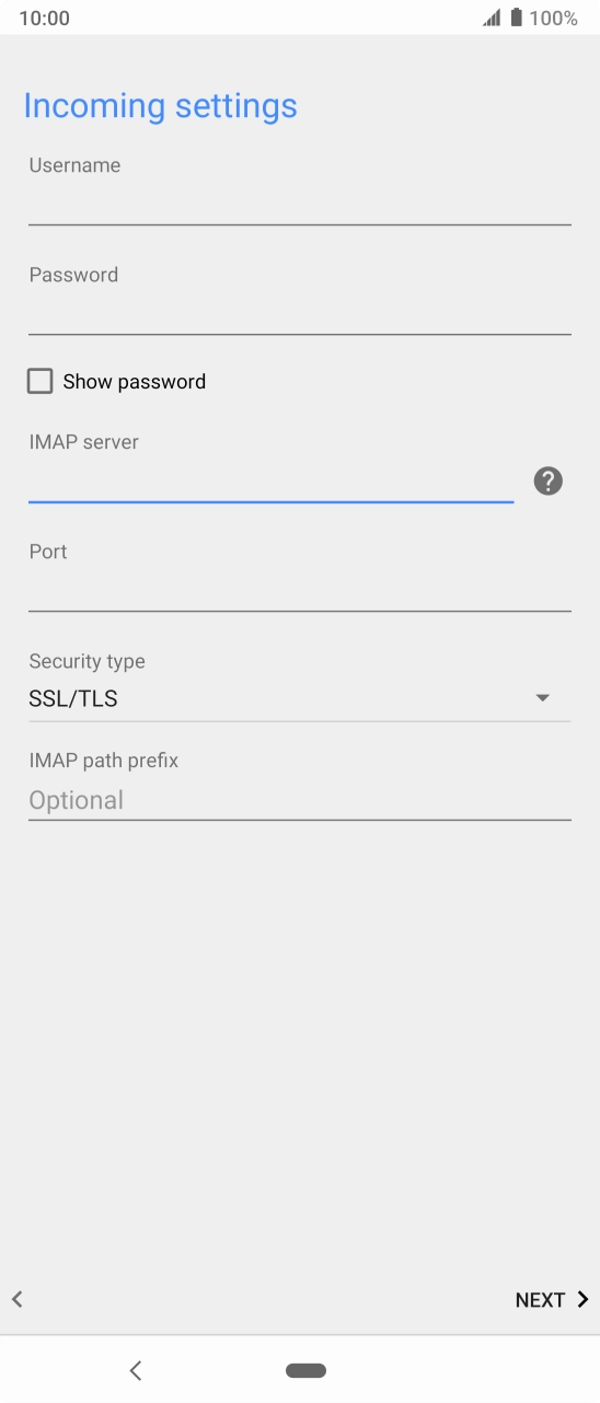 Press the field below 'Port' and key in 143. Press the field below 'Port' and key in 143.