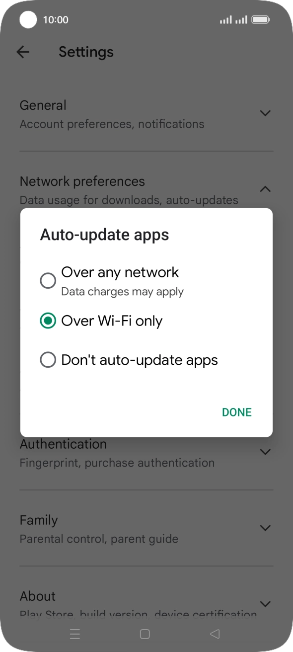 To turn on automatic update of apps using mobile network, press Over any network.