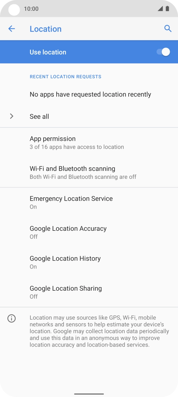Press Google Location Accuracy. Press Google Location Accuracy.