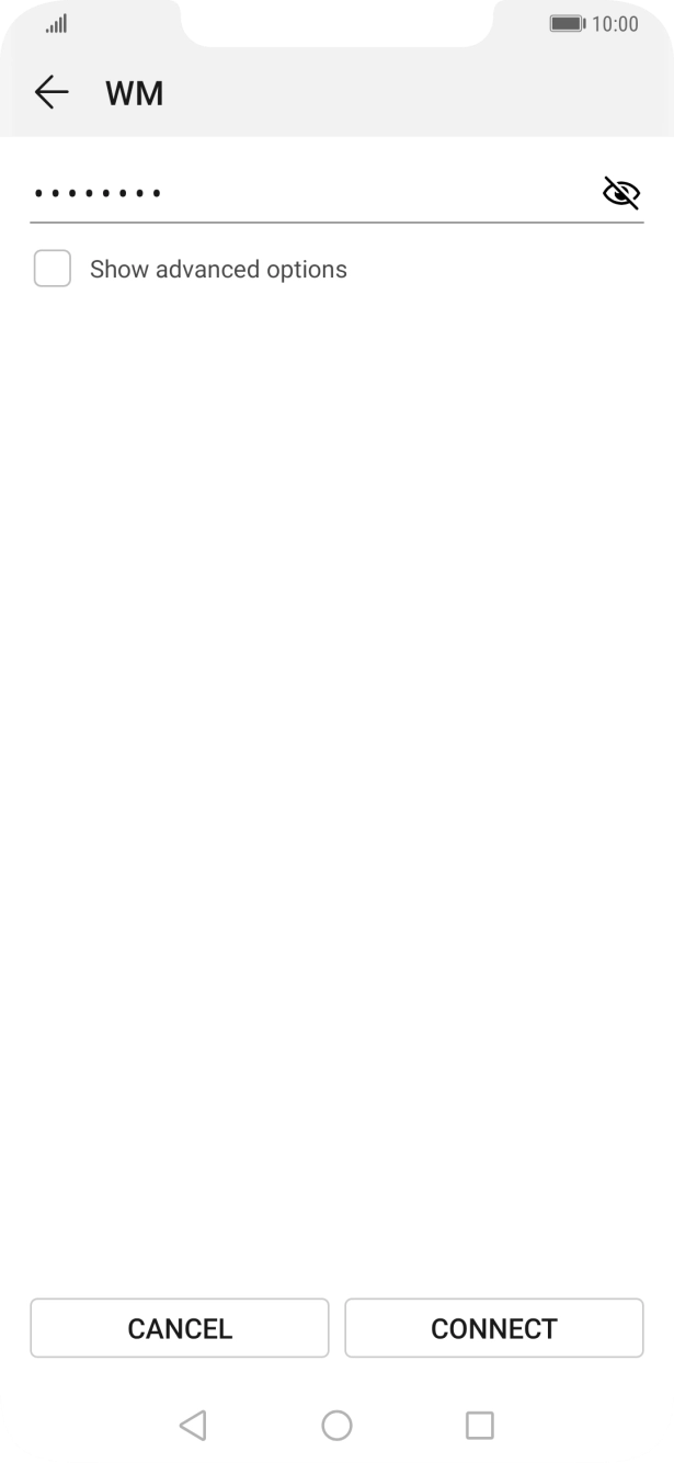 Key in the password for the WiFi network and press CONNECT.