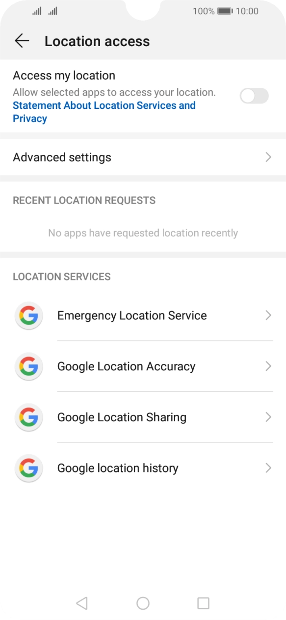 Press the indicator next to 'Access my location' to turn the function on or off. Press the indicator next to 'Access my location' to turn the function on or off.