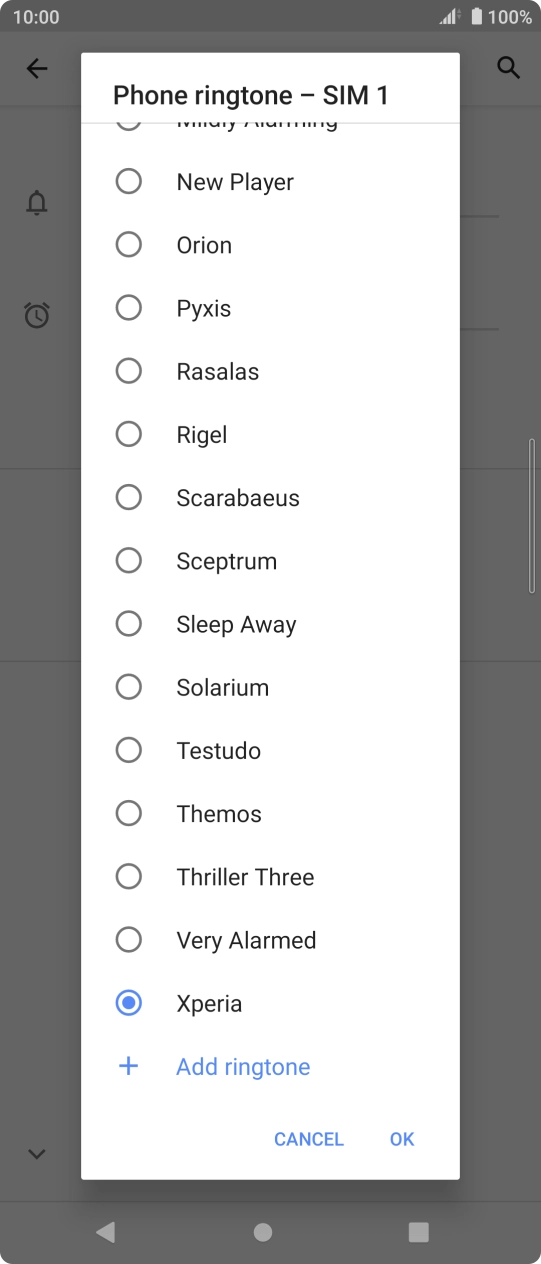 Press the required ring tone to select it.