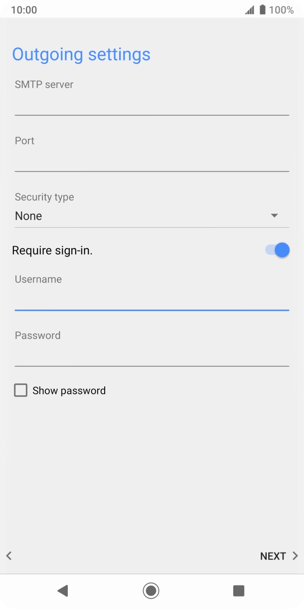 Press the field below 'Password' and key in the password of your email provider's outgoing server. Press the field below 'Password' and key in the password of your email provider's outgoing server.