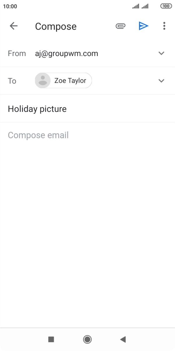 Press the text input field and write the text for your email. Press the text input field and write the text for your email.