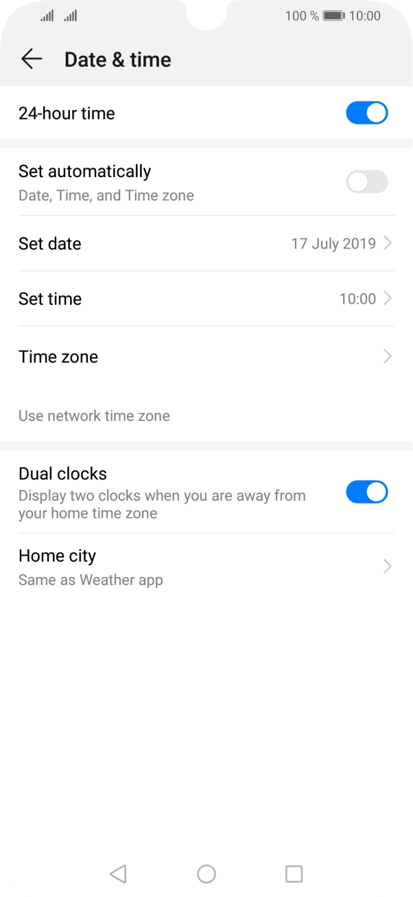 Press the indicator next to 'Set automatically' to turn on the function.