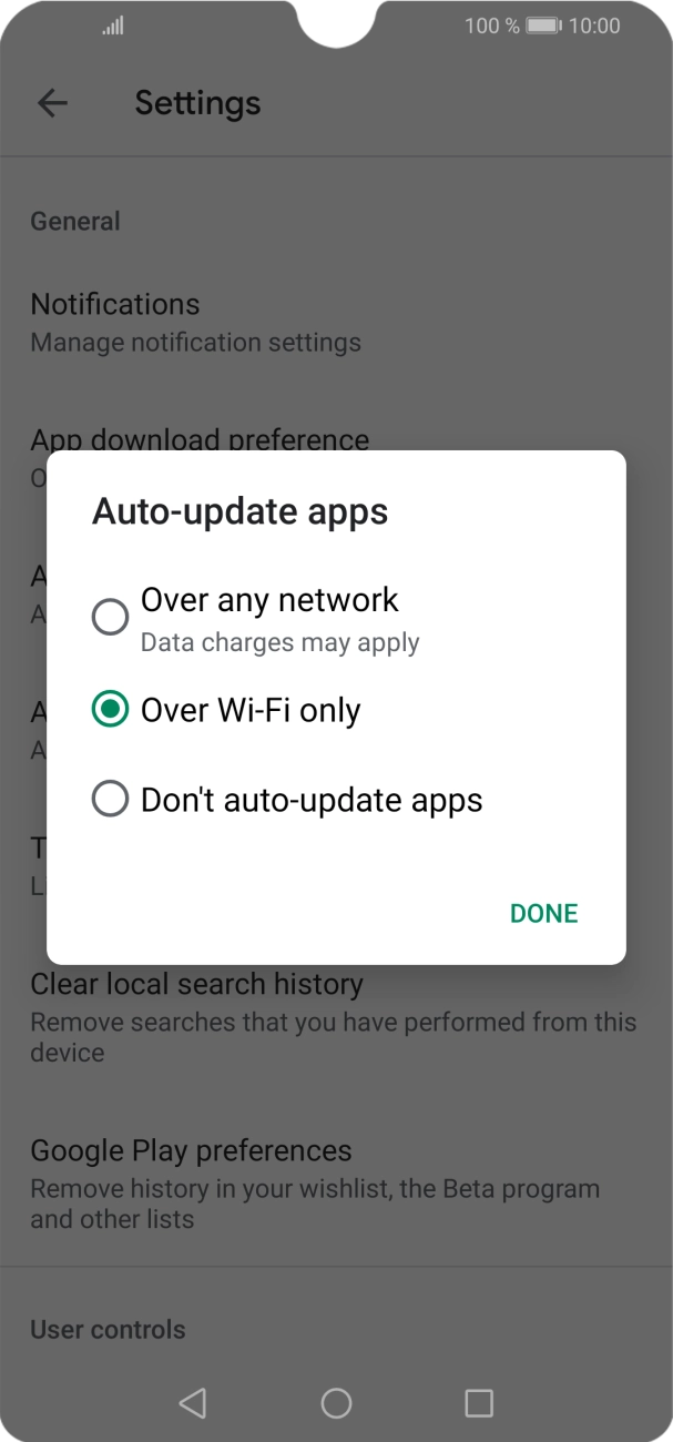 To turn on automatic update of apps using mobile network, press Over any network. To turn on automatic update of apps using mobile network, press Over any network.