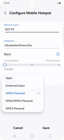 Press WPA3-Personal to password protect your WiFi hotspot.