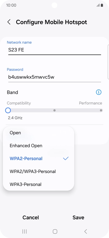 Press WPA3-Personal to password protect your WiFi hotspot.