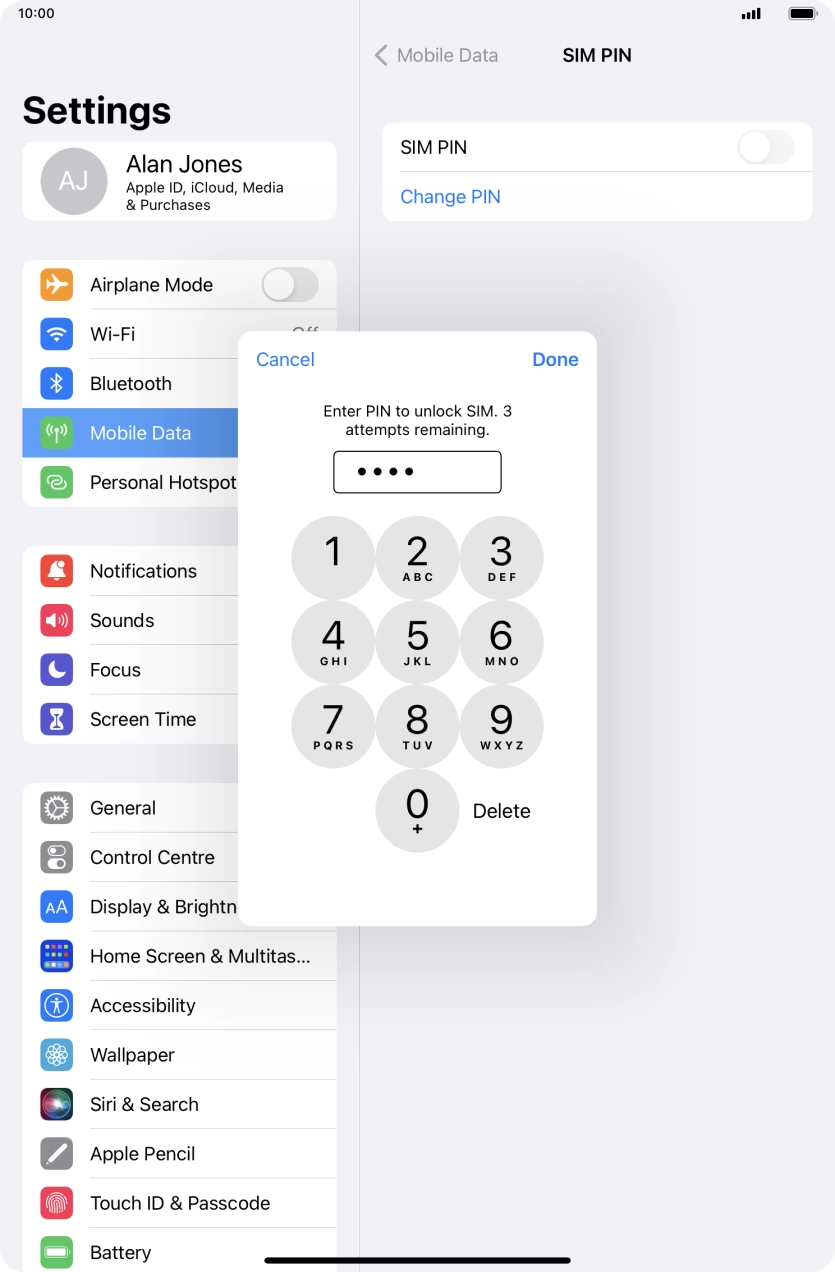 Key in your SIM PIN and press  Done. The default SIM PIN is 0000.