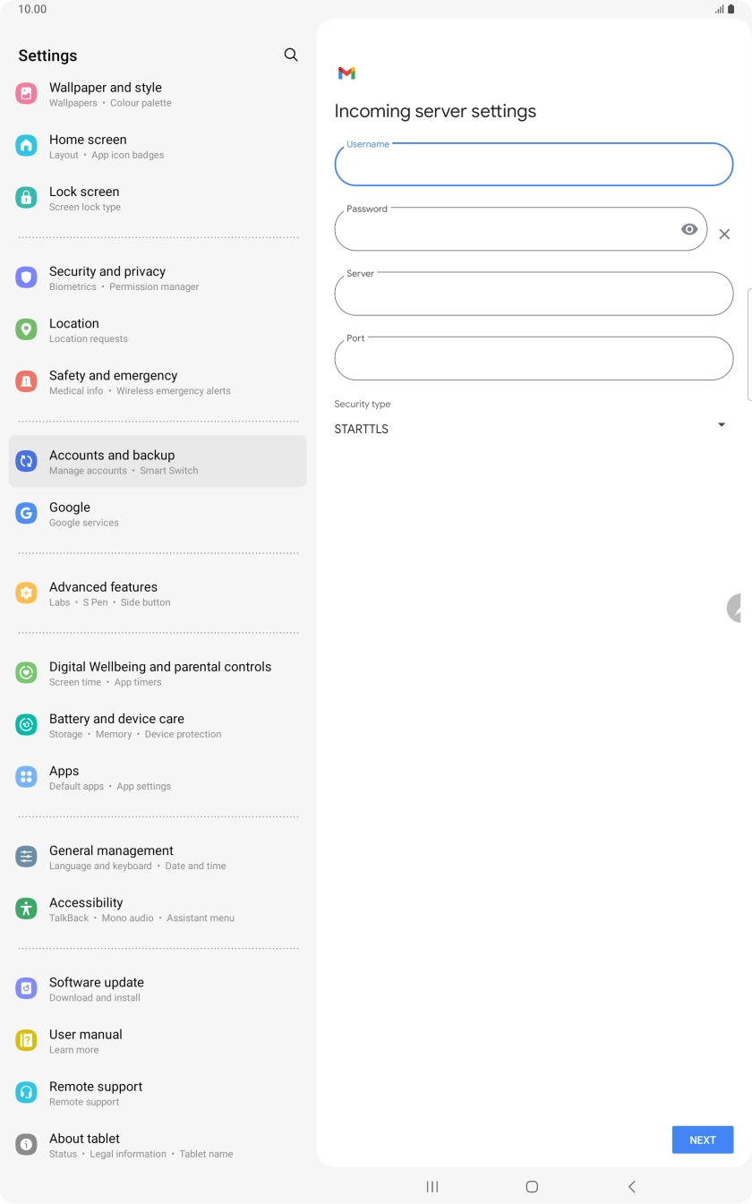 Press the field below 'Server' and key in the name of your email provider's incoming server. Press the field below 'Server' and key in the name of your email provider's incoming server.