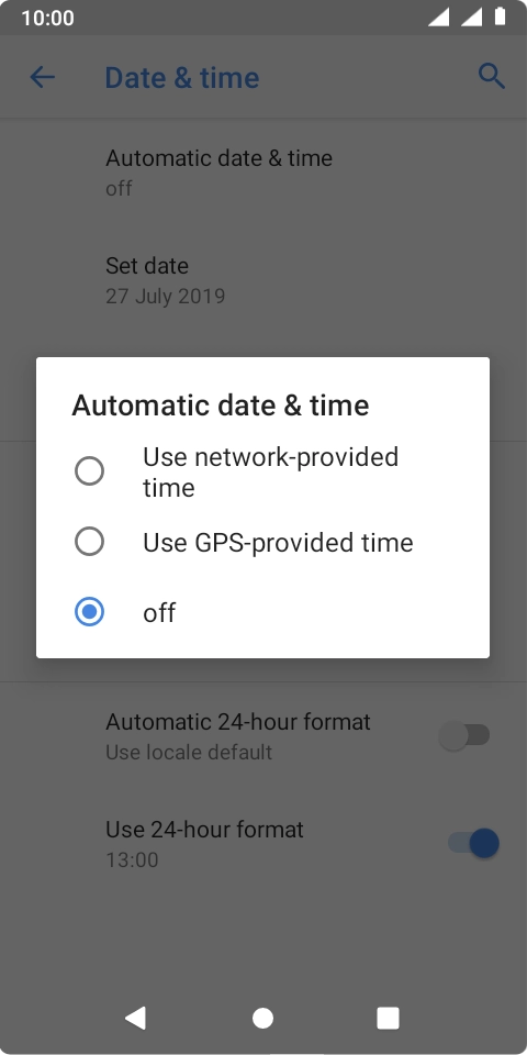 Press Use network-provided time to turn on the function.